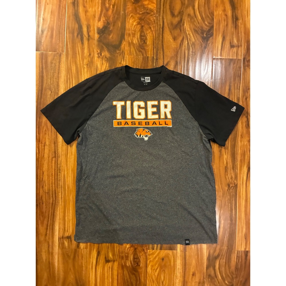 New Era Tiger Baseball T-Shirt Mens XL Grey Black Short Sleeve Performance Tee